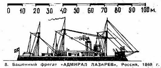 Башенный  фрегат "Адмирал Лазарев", Россия, 1867 г.