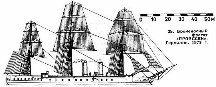 28. Броненосный фрегат "Пройссен". Германия, 1873 г.