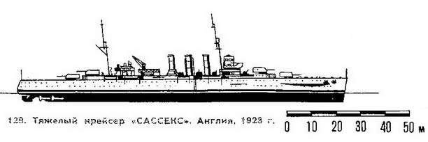 129. Тяжелый крейсер "Сассекс" , Англия, 1928 г.