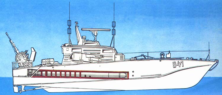 Размещение трубчатых торпедных аппаратов кормового сбрасывания в корпусе катера типа KTS (ГДР).